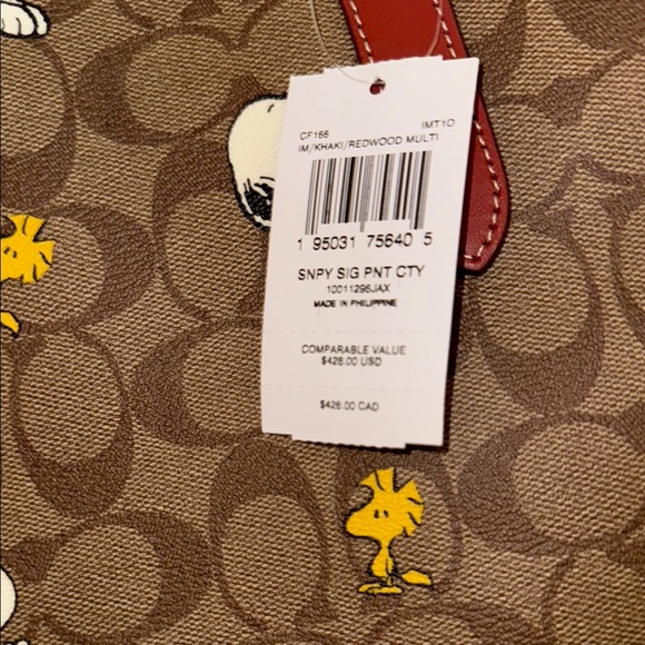 Coach X Peanuts City ToteBrown and Redwood Signature Tote CF166 - Picture 6 of 6